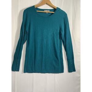 JM Collection Turquoise Sweater Womens M Pullover Knit Side Gold Detail